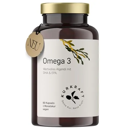 Kurkraft Omega 3 vegan - 90 Kapseln - 1500 mg Algenöl pro Tagesdosis - Hochdosiert mit life's®Omega - Laborgeprüft, nachhaltig, produziert in Deutschland