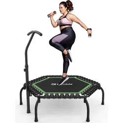 BCAN Fitnesstrampolin Indoor Ø 122 cm – Stabil und klappbar - Ideal für Fitness- und Sportliebhaber! Das Bodentrampolin unterstützt ein Benutzergewicht von bis zu 250 kg und bietet mit verstellbarem T-Griff und 42 Gummiseilen höchsten Komfort.