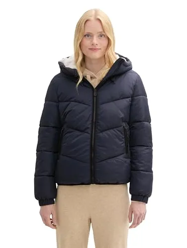 TOM TAILOR Denim Damen Puffer Jacke mit Kapuze, 10668-Sky Captain Blue, XXL - Funktionsjacke mit wasser- und schmutzabweisendem Bionic Finish, ideal für Herbst und Winter. Hergestellt aus 100% recyceltem Polyester für nachhaltigen Tragekomfort.