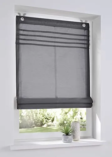 Raffrollo Kessy Biese grau 100x140 cm - Stylisches Ösenrollo in grau, einfach ohne Bohren zu montieren. Pflegeleicht und maschinenwaschbar, ideal für jedes Fenster.
