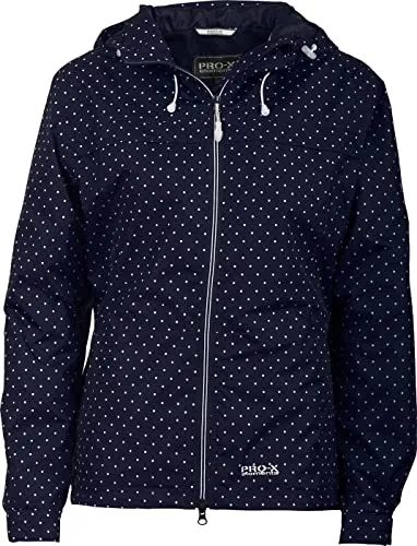 PRO-X elements Damen Jacke Lucie, Marine, Größe 36 - Modische Regenjacke mit dekorativem Print und verstellbarer Kapuze. Wasserdicht, winddicht und atmungsaktiv, ideal für den täglichen Einsatz. Praktische Taschen und leichtes Material garantieren hohen Tragekomfort.