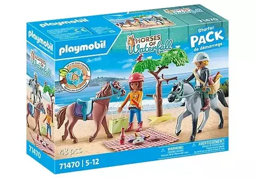 PLAYMOBIL Horses of Waterfall - Reitausflug an den Strand mit Amelia & Ben, nachhaltiges Spielset aus 80% recyceltem Material für umweltbewussten Spielspaß