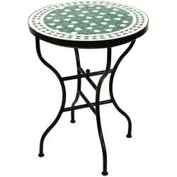 Marrakesch Orient Mosaiktisch Estrella Grün Weiss - 60cm Durchmesser - Gartentisch aus marokkanischer Handarbeit, klappbar mit einzigartigem Mosaikdesign in grün und weiß – ideal für stilvolle Garten- und Terrassengestaltung.