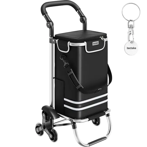 TecTake Einkaufstrolley Shopper 3-in-1 - Klappbar mit Kühltasche in Schwarz - Der vielseitige Einkaufstrolley Shopper von TecTake kombiniert 3 Funktionen: Trolley, Umhängetasche und Sackkarre. Mit einem leichten Aluminiumgestell und extra Kühlfach für frische Lebensmittel ist er ideal für den Alltag.