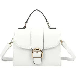 Gallantry Damentasche mit Zierschnalle, abnehmbarer Schulterriemen - Weiß - Elegante weiße Handtasche mit festem Henkel und abnehmbarem Schulterriemen. Praktisches Design mit Hauptfach, Reißverschlussfach und zusätzlichem Rückfach für schnellen Zugriff auf wichtige Dinge.