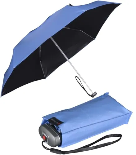 Knirps mini Taschenschirm Travel - UV- und Hitze-Schutz, blau-schwarz - Taschenschirm von Knirps, leicht und robust, mit 95% UV-Schutz und hitzeabweisendem Dach. Perfekt für jede Tasche, nur 225g schwer und bietet optimalen Schutz gegen Regen und Sonne.