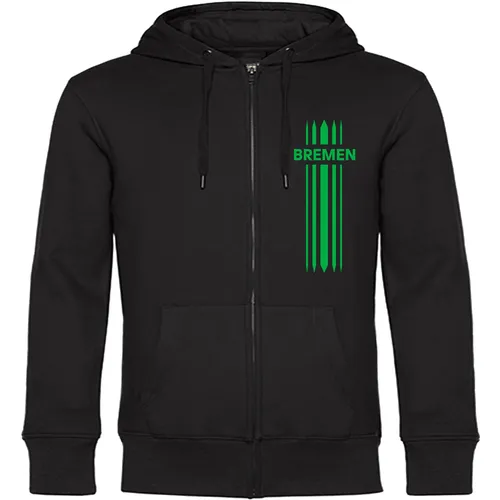 multifanshop Kapuzen Sweatshirt Jacke - Bremen - Streifen - Druck grün - Hochwertige Kapuzen Sweatshirt Jacke mit kuscheliger Oberfläche. Perfekt für Bremen-Fans, ideal als Geschenk oder für den eigenen Gebrauch. Bequem und stylisch zugleich! Diese Jacke ist ein Must-Have für jeden Fan!  