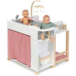 MUSTERKIND® Puppen Pflegecenter Viola - Holz und Musselin-Stoff - Puppenmöbel mit herausnehmbarer Badewanne, Puppensofa und großem Kleiderschrank. Ideal für kreative Rollenspiele ab 3 Jahren.