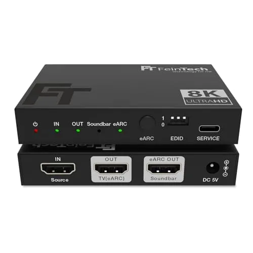 FeinTech AX310 HDMI 2.1 Audio Extractor für eARC/ARC Soundbar - HDMI-Adapter für 4K 120Hz & 8K 60Hz, ideal für beeindruckenden Surround-Sound und einfache Verbindung Ihrer Soundbar.