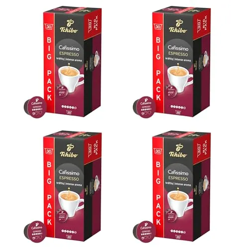Tchibo Cafissimo Vorratsbox Espresso kräftig Kaffeekapseln, 120 Stück - Kaffee – 120 aroma- und luftdichtversiegelte Kapseln für intensiven Genuss, nachhaltig und fair gehandelt, ideal für Kaffeeliebhaber.