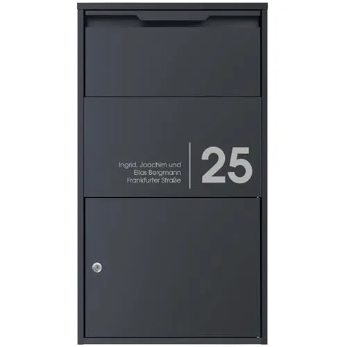 MOCAVI Paketbox 55 - Geräumiger Paketkasten personalisiert für Zuhause | Paketannahmebox Anthrazit | Sichere Paketannahme mit Schloss | Paketfach für Große Pakete | Wetterfeste Paketstation | rostfrei