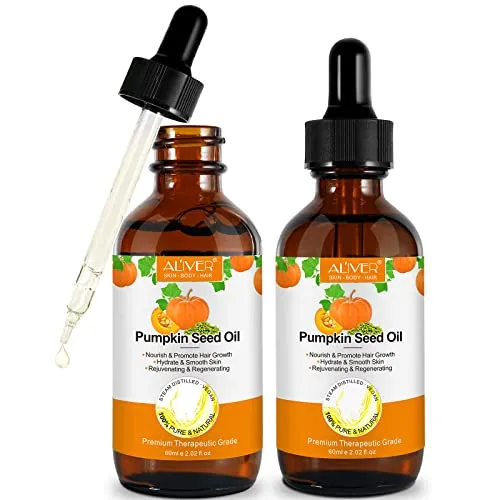 Pumpkin Seed Oil Kürbiskernöl für Haar (60ml) 100 reines Bio-Kürbiskern-Trägeröl perfekt für die Hydratisierung & Reparatur von trockenem, geschädigtem Haar – Verwendung auf Haar & Haut (120ml)