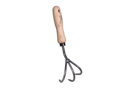 SHW Gartenhacke Grubber 3 Zinken mit Eschenholzgriff - Gartenhacken – Effiziente Bodenlockerung mit nur 150 g Gewicht, ideal für Hochbeete und Blumenkästen. Ergonomischer Eschenholzgriff für müheloses Arbeiten.