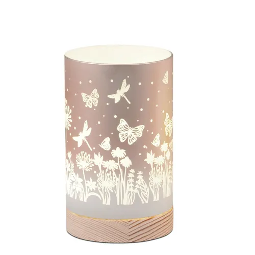 LED Deko Licht Tischlampe Blumenwiese Zylinder Pastell-Peach H. 15cm Formano WA