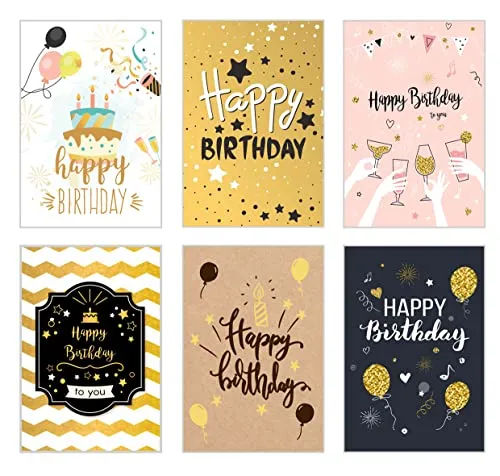Edition Seidel Set 6 Premium Geburtstagskarten mit Goldprägung und Umschlag. Teils aus Kraftpapier. Happy Birthday Karte Glückwunschkarte zum Geburtstag Mann Frau