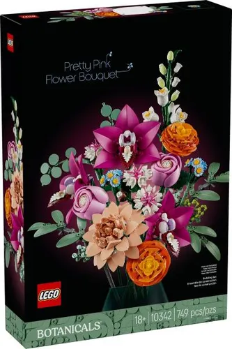 LEGO ICONS Schöner Rosafarbener Blumenstrauß 10342 - LEGO Botanicals Bauset für kreative Erwachsene, 15 anpassbare Kunstblumen in lebhaften Farben, ideal als langlebige Deko oder Geschenk für Naturfreunde.