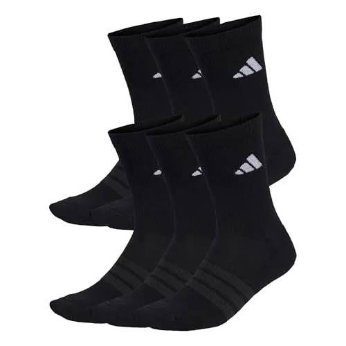 adidas Unisex CUSHIONED CREW SOCKS 6 PAIR PACK, black/black/white, 6-7 Years
