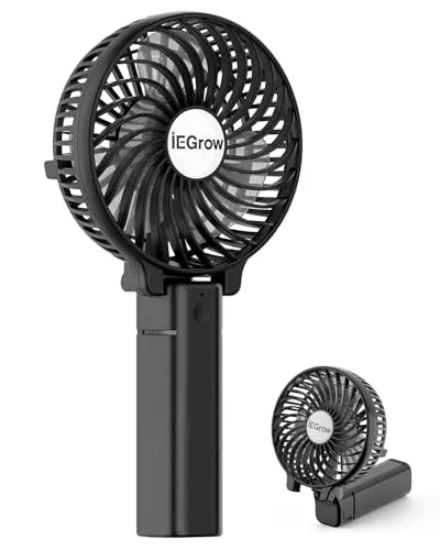 iEGrow Tragbarer Handventilator Mini Ventilator USB Wiederaufladbar Schwarz - Kompakter Handventilator für unterwegs, mit USB-Aufladung und bis zu 9 Stunden Laufzeit. Ideal für Reisen und heiße Tage, bietet er 3 Geschwindigkeitsstufen für individuellen Komfort.