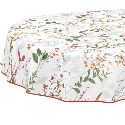 ANRO Abwaschbare Tischdecke Floreal Bunt Oval 160x140cm - Pflegeleichte, schmutzabweisende Wachstuch-Tischdecke für Indoor und Outdoor. Ideal für Garten und Camping, einfach abwischbar und langlebig.