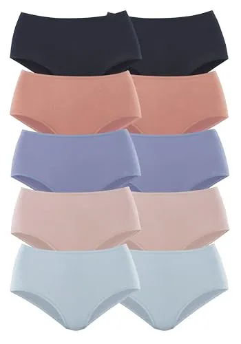 PETITE FLEUR Damen Taillenslip 10er Pack - Praktisches 10er Set Taillenslips mit elastischen Abschlüssen für optimalen Sitz. Extra hohe Leibhöhe sorgt für besonderen Tragekomfort. Hergestellt aus weicher Baumwoll-Stretch-Qualität.