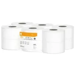 Satino HiCycle Toilettenpapier Großrollen, 2-lagig, hochweiß, 12 Rollen à 180 Meter - Das Satino HiCycle Toilettenpapier bietet hohe Saugfähigkeit und Weichheit. Ideal für Hotels, Restaurants und Büros, sorgt es durch seine Großrollen für effizienten Verbrauch und weniger häufigen Wechsel.