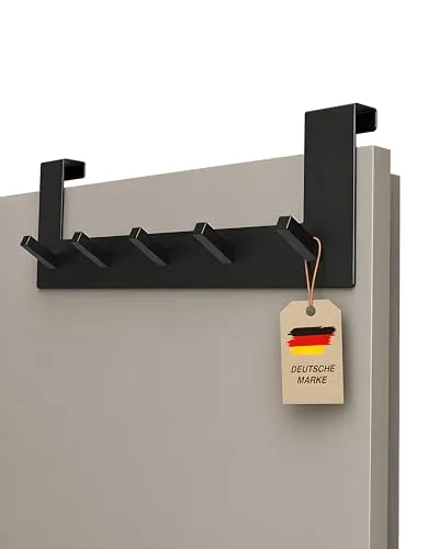 VMbathrooms Premium Türgarderobe mit einzigartigem Haken Design | Türhakenleiste für Standard Türfalz bis 2,1cm | Kleiderhaken Tür + Gratis E-Book (Farbe: Schwarz matt)