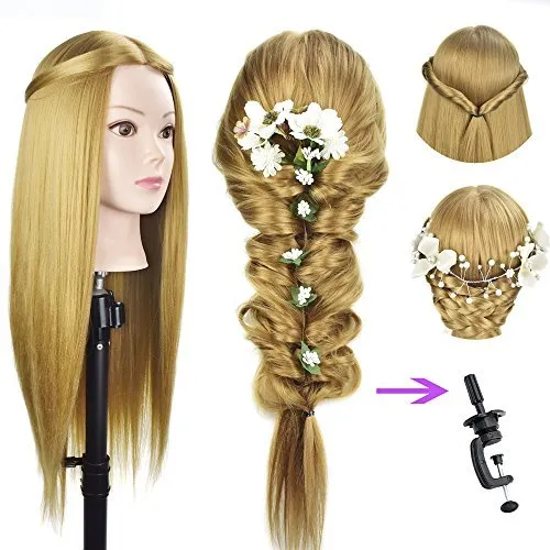 Trainingskopf für Frisöre, 68,5 cm - Mannequin zum Frisieren mit Tischklemme - Ideal für Friseurausbildung und kreative Frisuren. Hergestellt aus hochwertiger Hochtemperaturfaser, bietet er realistische Stylingmöglichkeiten. Inklusive Tischklemme und Zubehör für den perfekten Einsatz.