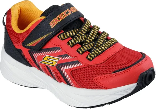 SKECHERS MICROSPEC TREAD Kinder Sneaker, Gr. 33, rot-schwarz - Sneaker für Kinder mit Klettverschluss, sportlich und stylisch, aus pflegeleichtem Lederimitat und Textil. Ideal für Freizeitaktivitäten und einfach zu reinigen dank der Maschinenwaschbarkeit.