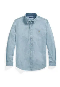 Polo Ralph Lauren Herren Chambray-Hemd, Blau, Größe M - Lässiges Chambray-Hemd aus 100% Baumwolle mit individueller Passform. Ideal für einen stilvollen Look im Alltag, inklusive charakteristischem gesticktem Pferd. Maschinenwaschbar und bequem zu tragen.