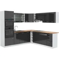 Vicco Winkelküche R-Line, Anthrazit Hochglanz/Weiß, 237 x 247 cm - Küchenzeilen mit flexibler L-Form, höhenverstellbaren Füßen und modernem Design für individuelle Raumgestaltung und hohen Komfort beim Kochen.
