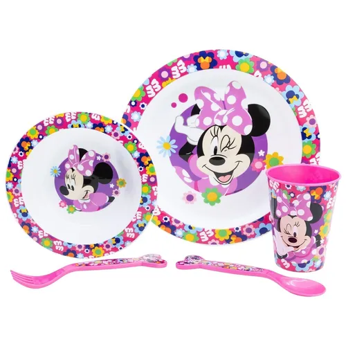 Disney Minnie Mouse Kinder Geschirr-Set 5 teilig Becher Teller Schüssel Besteck
