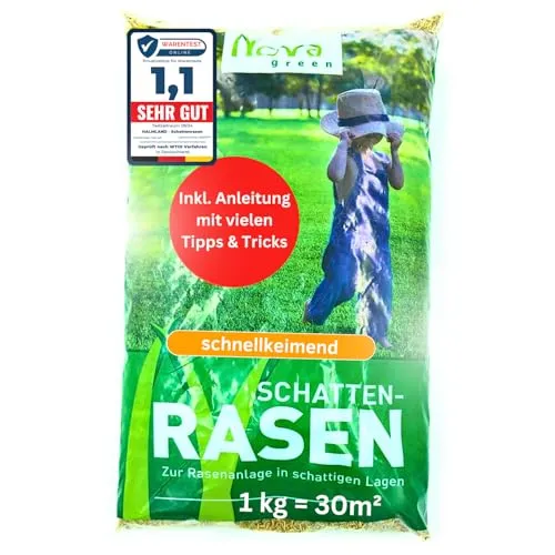 Schattenrasen Samen 1 kg – Schnellkeimend für schattige Flächen - Hochwertige Rasensamen für schattige Bereiche, schnellkeimend und pflegeleicht. Inklusive Anleitung für Aussaat und Pflege, ideal zur Nachsaat und für einen dichten, robusten Rasen.