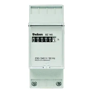 Theben BZ 145 Betriebsstundenzähler - Reiheneinbau-Betriebsstundenzähler für DIN-Schiene, mit Zählwerk bis 99999, ideal für präzise Betriebsstundenüberwachung und zuverlässige Leistungsmessung.