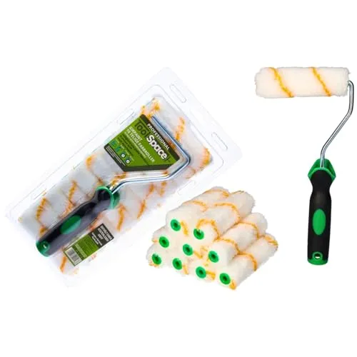 ToolSpace 10er Set Farbroller Klein + Griff - 7 cm - Farbwalzen aus Polyacryl Malerrollen für Lacke Fellwalzen Streichen Farbrollen Lammfellrolle Mallerwelzen Paint Roller Rollerpinsel Streichrollen