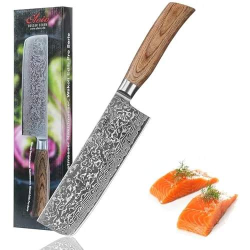 Wakoli Edib Pro Nakiri Messer 18 cm - Küchenmesser aus 67 Lagen Damaststahl für präzises Schneiden von Gemüse, Fisch und Fleisch. Ergonomischer Pakkaholzgriff, perfekt ausbalanciert und langlebig – ideal für Profis und Hobbyköche.