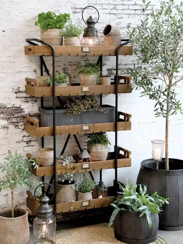 Chic Antique Küchenregal Blumenregal Industrial Landhaus Cornwall Metall - Stylisches Pflanzenständer im Industrial-Landhaus-Stil, ideal für Ihre Küche oder den Wohnraum. Robustes Metalldesign sorgt für Stabilität und Eleganz.