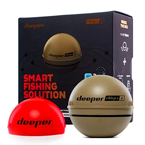 Deeper Chirp+2 - Auswerfbarer GPS Fischfinder - Fischfinder & Tiefenmesser für Boote mit modernstem CHIRP-Sonar, ideal für präzises Angeln bis 100m Tiefe. Benutzerfreundliche App zur Erstellung persönlicher Tiefenkarten und stabiler Verbindung bis 120m.