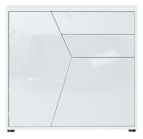 Vladon Kommode Benny - Modernes Sideboard in Weiß - Türkommode mit 2 Türen und 2 Schubladen, pflegeleichte Oberfläche und modernes Design, ideal für Wohnzimmer, Schlafzimmer oder Flur.