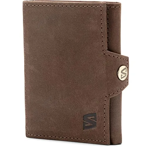 SERASAR | Leder Portemonnaie Herren [Genius] mit RFID Schutz | Braun | Echtleder | Schein- und Münzfach | Inklusive Geschenkschachtel | Tolle Geschenkidee | Geldbörse Männer | Leder-Brieftasche