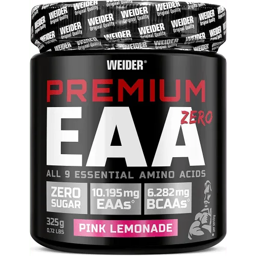 Weider Premium EAA Pulver - Pink Lemonade - Verzweigtkettige Aminosäuren (BCAA) mit 10g EAAs pro Portion, vegan und zuckerfrei, ideal zur Unterstützung der Muskulatur während des Trainings.