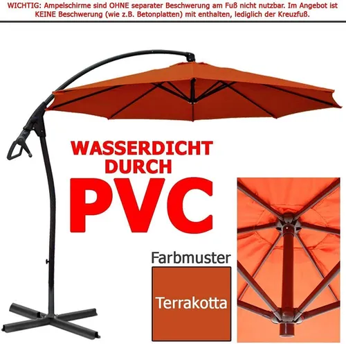 habeig WASSERDICHT Ampelschirm 3m Terrakotta rot - Sonnenschirm mit 300 cm Durchmesser, absolut WASSERDICHT durch PVC-Beschichtung – ideal für Regen und Sonne. Schwenkbar mit optionalem 360° Mechanismus für optimale Schattenplatzierung.