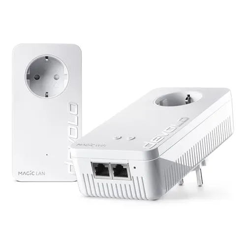 devolo Magic 2 WiFi next Starter Kit - WLAN Powerline Adapter - Powerline-Netzwerk mit bis zu 2.400 Mbit/s für lückenloses Internet auf bis zu 3 Etagen; ideal für modernes Mesh-WLAN und raumübergreifende Verbindungen.