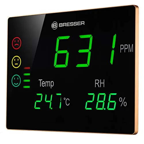 BRESSER CO2-Messgerät Smile XXL mit CO2-Ampel - Wetterstationen, sorgt mit extragroßem LED-Display für optimale Luftqualität und Wohlbefinden in geschlossenen Räumen.