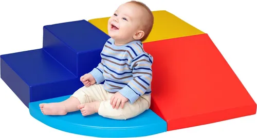 HOMCOM Bausteinset Kunstleder, Schaumstoff - Zelt Spielzeugset für Kleinkinder, fördert die grobmotorische Entwicklung durch Klettern, Krabbeln und Rutschen, leicht zu reinigen dank Kunstlederbezug.