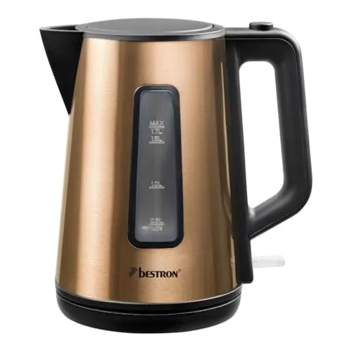 Bestron Wasserkocher AWK1000CO - 1,7 Liter, 2200 Watt, stilvolles Kupfer-Design mit Kochstopp-Automatik und Trockenlaufschutz