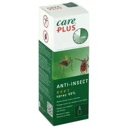 Care Plus Anti Insect 50% Deet Spray 60 ml - Insekten- und Mückenspray, bietet bis zu 10 Stunden Mückenschutz und 5 Stunden Zeckenschutz – ideal für Reisen und Outdoor-Aktivitäten.