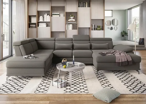 sit&more Wohnlandschaft Cabrio U-Form, B: 359 cm, mit Sitztiefen-, Arm- & Kopfteilverstellung, 3 Nierenkissen, Federkern, optional Bettfunktion und Stauraum