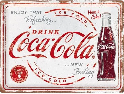 Coca-Cola Blechschild Metallschild 30 x 40 cm - Vintage Flair - Größer 15 x 30 cm, gewölbt mit 3D-Effekt, ideal für ein nostalgisches Ambiente in Küche oder Bar.