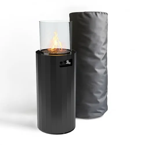 Planika BINO Outdoor-Gaskamin - Heizstrahler mit stilvollem Design und tragbarer Bequemlichkeit. Genießen Sie Wärme und Licht in Ihrem Garten mit verstecktem Gasflaschenfach und einfacher Bedienung.