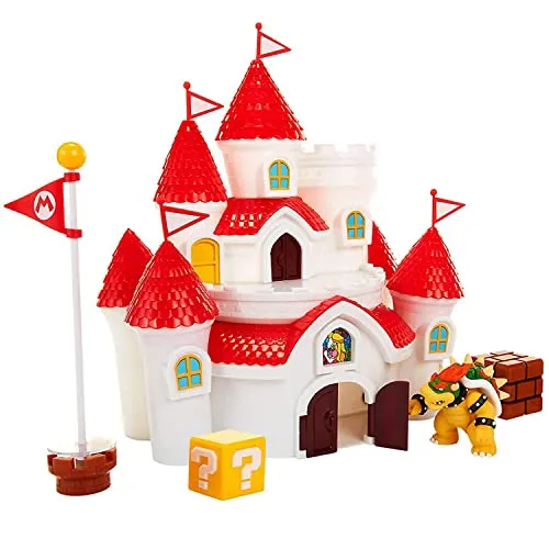 Nintendo Super Mario großes Spielset - Luxus Pilzkönigreich Schloss mit 6cm Bowser Figur, inkl. Wandposter und Bonuszubehör, ideal für Kinder ab 3 Jahren